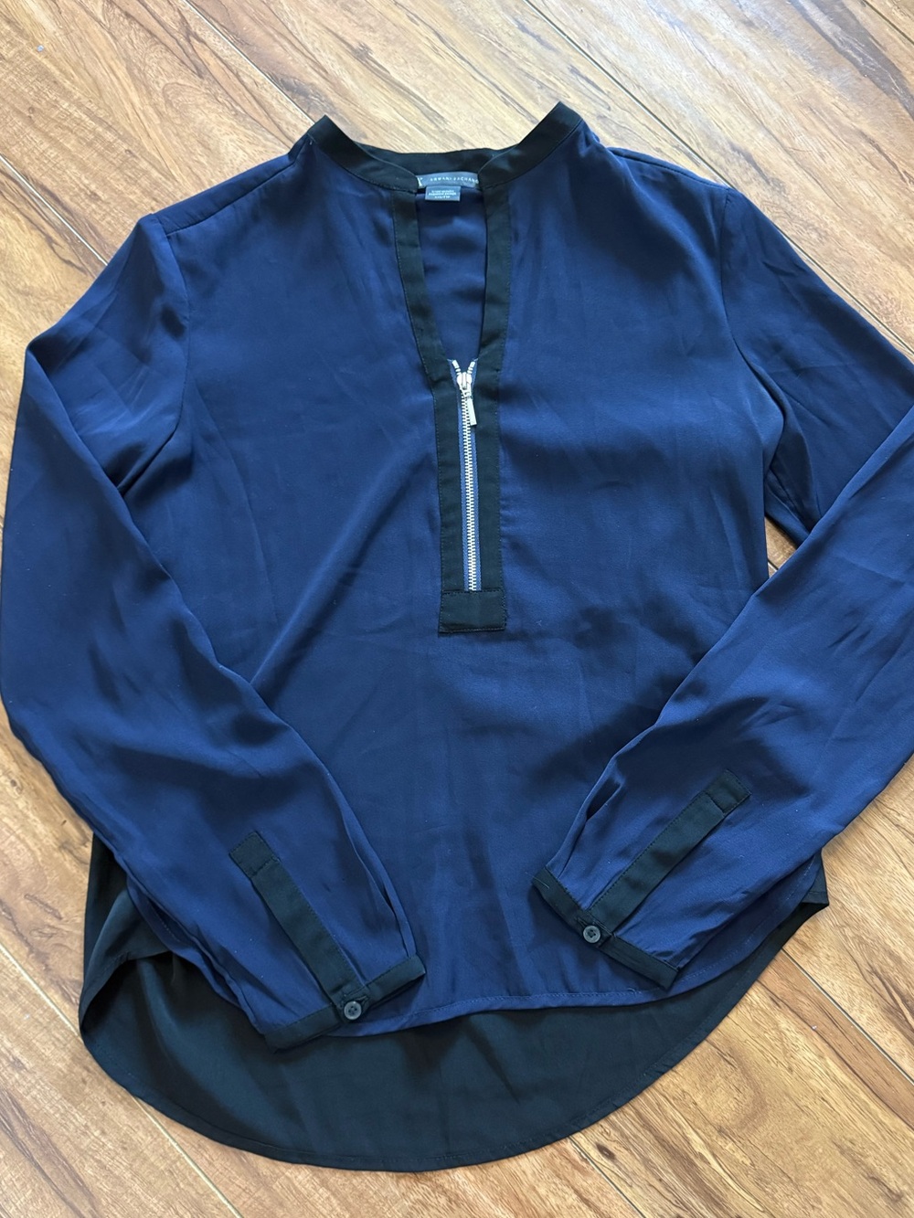 Armani Exchange Navy Blouse with Black Trim and Zip